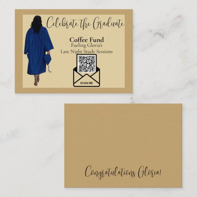 Coffee Fund Graduation QR Code Insert Card | Gold (Front/Back)