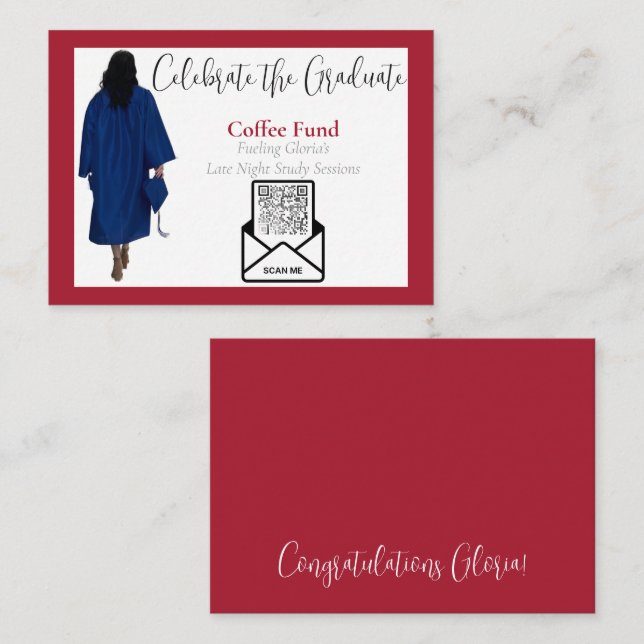 Coffee Fund Graduation QR Code Insert Card | Red (Front/Back)