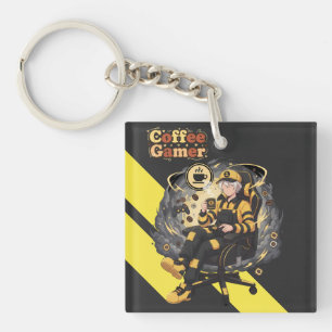 Coffee Gamer Anime Boy Yellow Aesthetic Art Key Ring