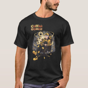 Coffee Gamer Anime Boy Yellow Aesthetic Art T-Shirt