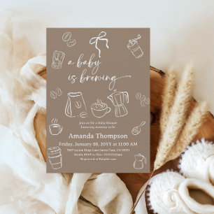 Coffee Gender Neutral Bow Brewing Baby Shower Invitation