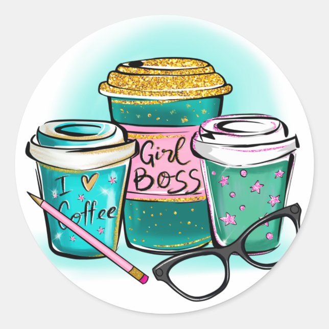 Coffee , Girl Boss Classic Round Sticker (Front)