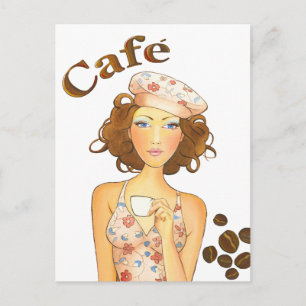Coffee Girl Drinking Espresso Postcard