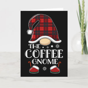 Coffee Gnome Buffalo Plaid Matching Family Christm Card