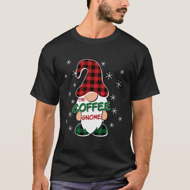Coffee Gnome Buffalo Plaid Matching Family Christm T-Shirt (Front)