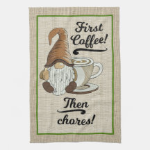 Coffee Gnome Dish or Chores Kitchen Towel