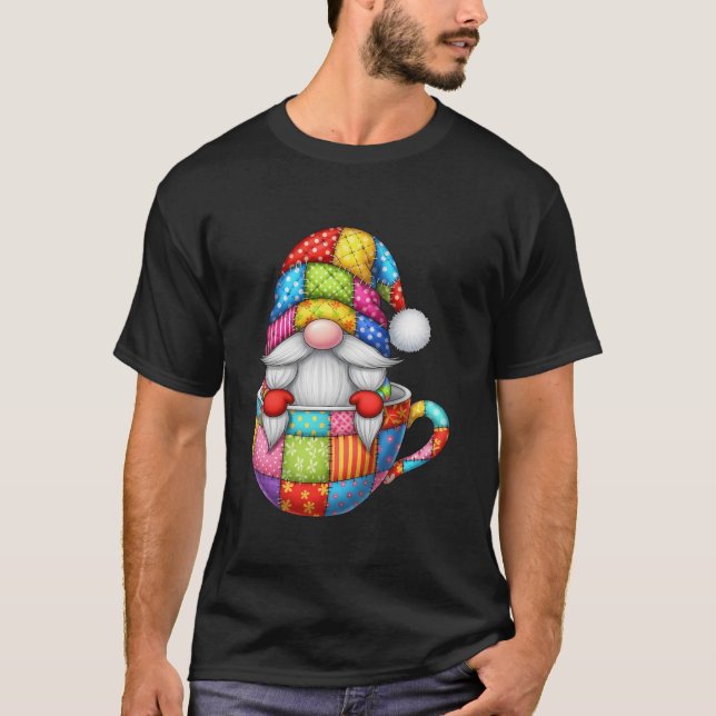 Coffee Gnome in Patchwork Coffee Mug Quilted Winte T-Shirt (Front)