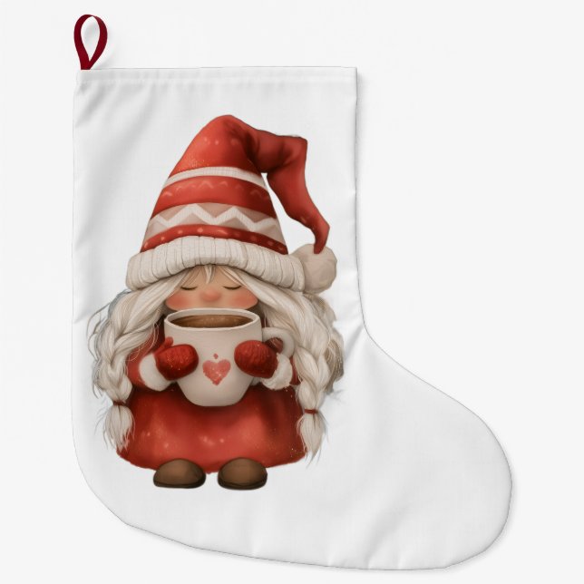 Coffee Gnome Large Christmas Stocking (Front)