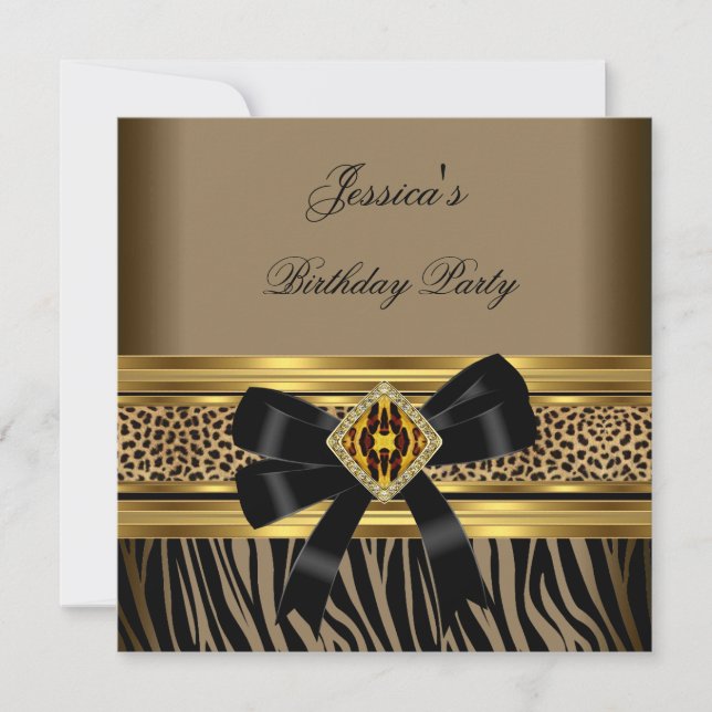 Coffee Gold Black Leopard Zebra Birthday Party Invitation (Front)