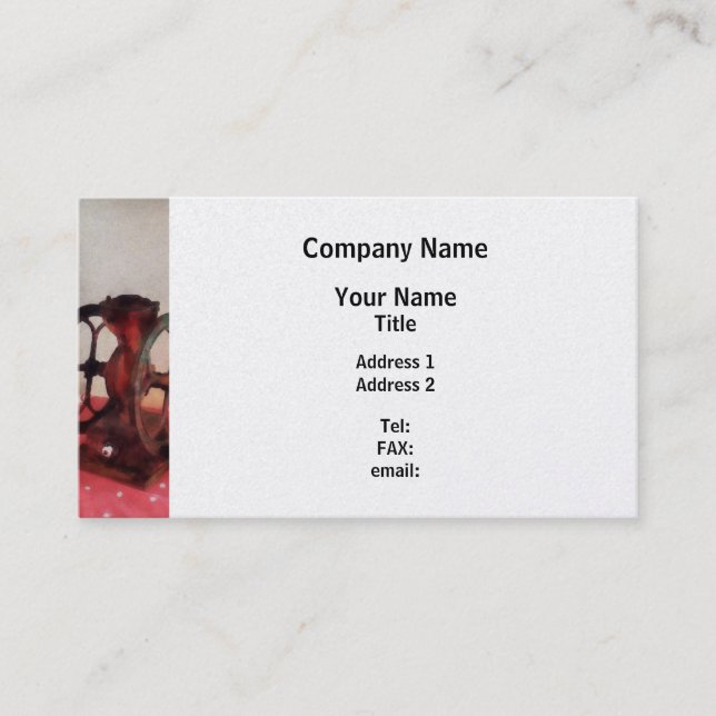 Coffee Grinder on Red Tablecloth Business Card (Front)