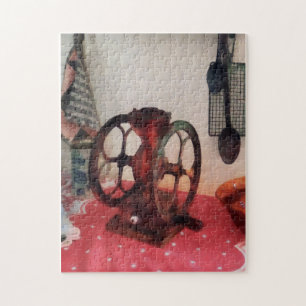 Coffee Grinder on Red Tablecloth Jigsaw Puzzle
