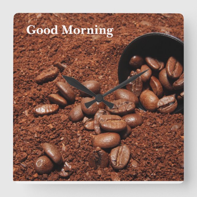 Coffee Grounds Roasted Beans Business Card Square Wall Clock (Front)