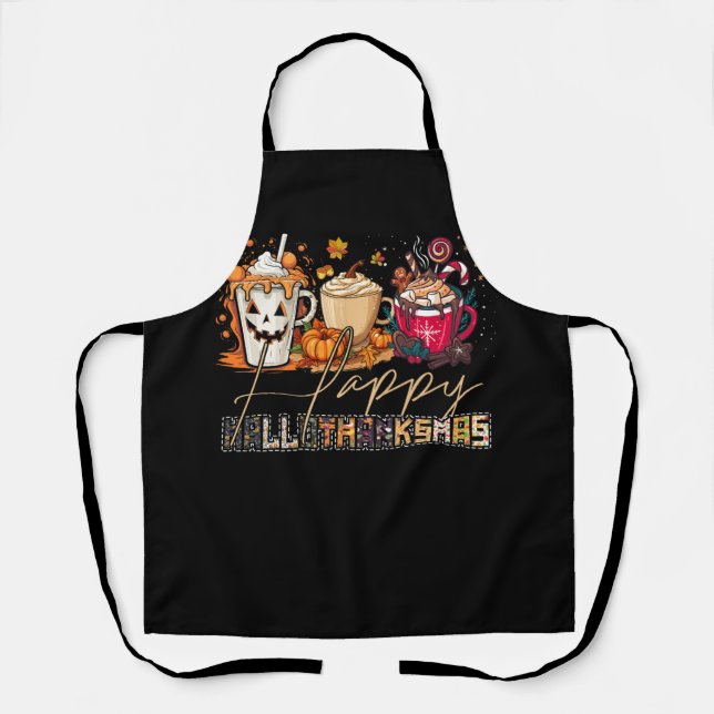 Coffee Halloween Thanksgiving Christmas Happy Hall Apron (Front)