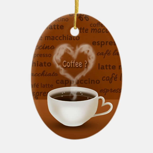 Coffee? Heart Shaped Smoke Ceramic Tree Decoration (Front)