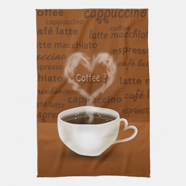 Coffee? Heart Shaped Smoke Tea Towel (Vertical)