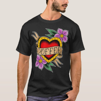 Coffee Heart Traditional Tattoo Design for Coffee T-Shirt