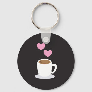 Coffee Hearts on black Key Ring