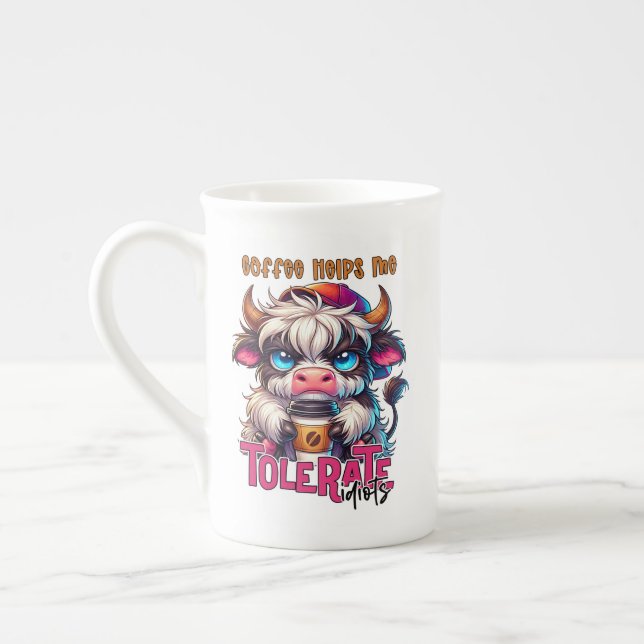 Coffee Helps Me Tolerate Idiots  Bone China Mug (Left)