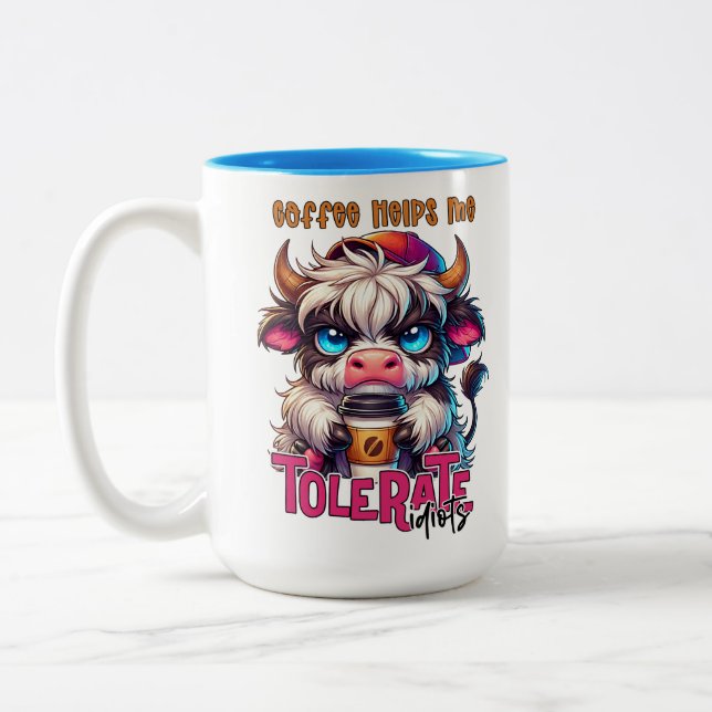 Coffee Helps Me Tolerate Idiots  Two-Tone Coffee Mug (Left)
