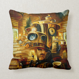 Coffee House Doughnuts Steampunk Throw Pillow