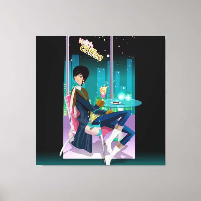 Coffee House Girl  Wrapped Canvas (Front)