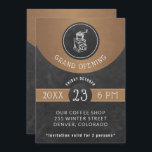 Coffee House Logo Grand Opening Copper and Black Invitation<br><div class="desc">Replace the white old coffee roaster with your cafe / coffee shop / restaurant / bistro logo (or leave it like it is) and have a perfect grand opening party or open house invitation for your best customers, suppliers, and business partners. Vintage rustic style festive script, dark grey chalkboard background...</div>
