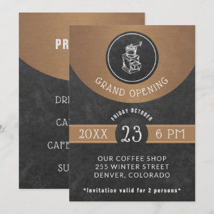 Coffee House Logo Grand Opening Copper and Black Invitation