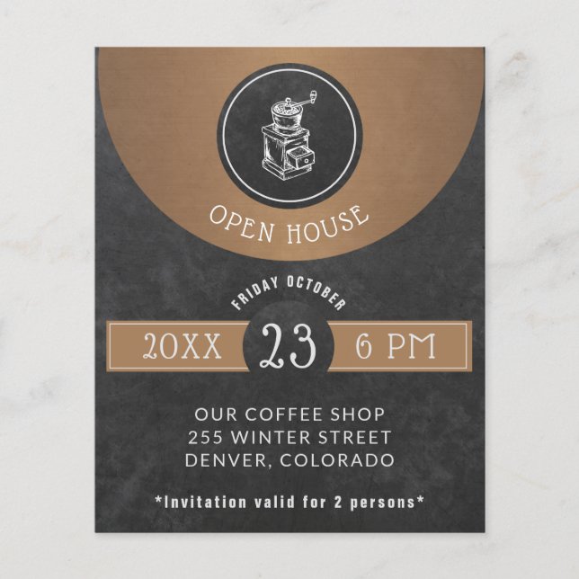 Coffee House Logo Open House Copper and Black Flyer (Front)