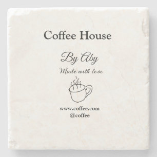 Coffee house made with love add text website socia stone coaster