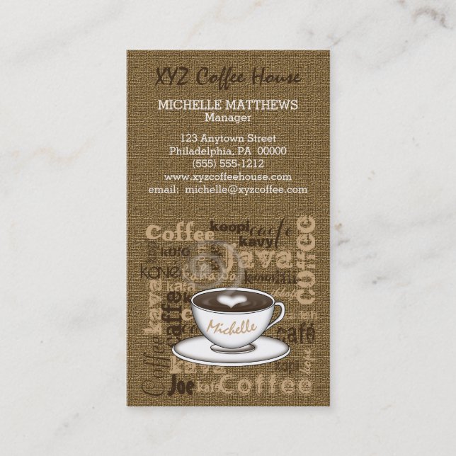 Coffee House Manager Barista Burlap Look Template Business Card (Front)