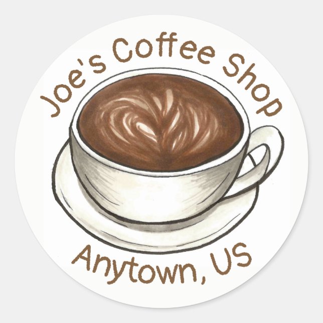 Coffee House Shop Latte Cappucino Cup Classic Round Sticker (Front)