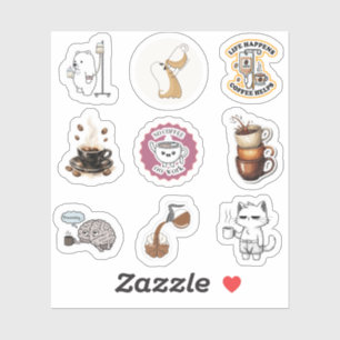 Coffee Humour Cartoon Sticker Sheet