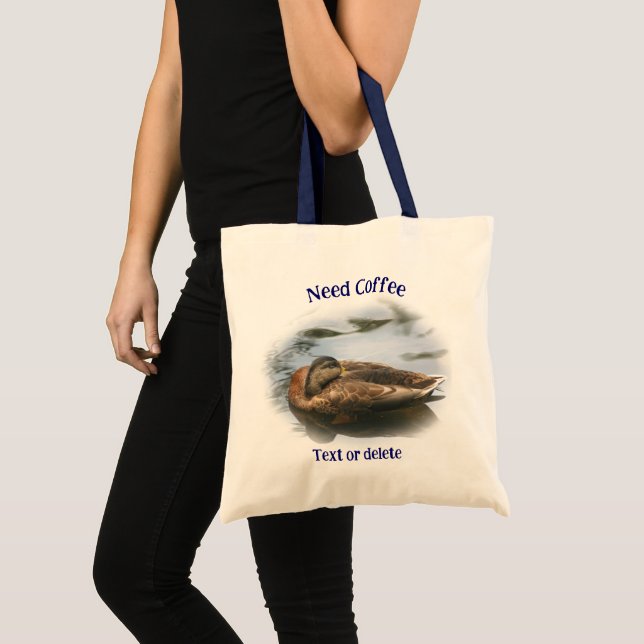 Coffee Humour Cute Sleepy Duck Personalised Tote Bag (Front (Product))