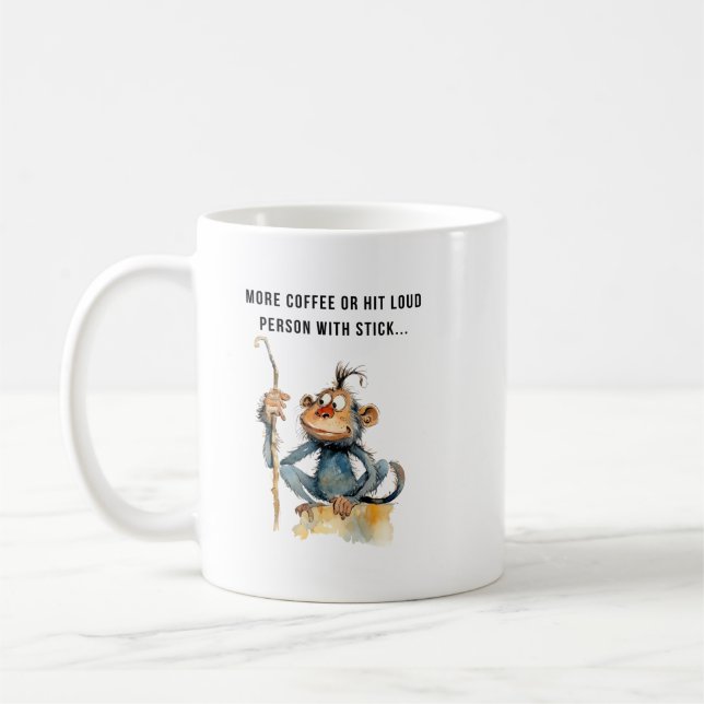 Coffee humour monkey with stick coffee cup (Left)