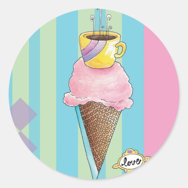 Coffee + Ice Cream = Love A Dreamy Dessert Classic Round Sticker (Front)