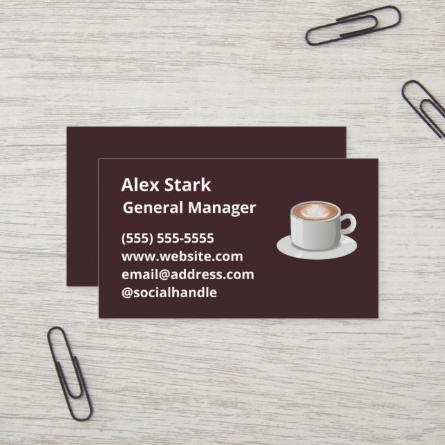 Coffee Icon Brown Business Cards (Front/Back In Situ)