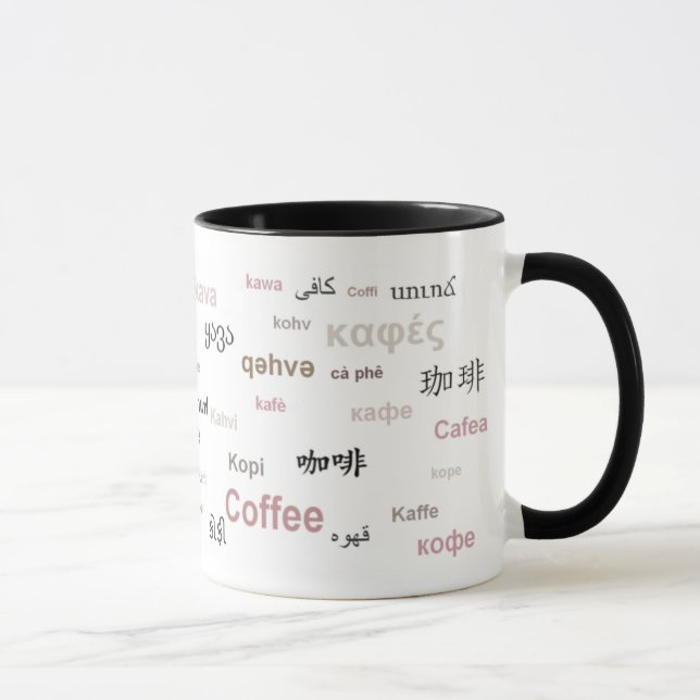 Coffee in different languages (brown) mug (Right)