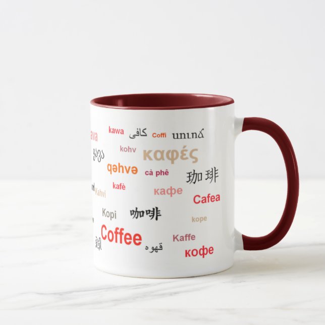 Coffee in different languages (red) mug (Right)