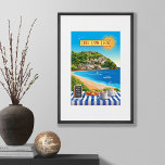 Coffee In Spain Editable Illustrated Vacation Poster<br><div class="desc">An editable Spanish vintage style poster with two cups of coffee or cafe con leche on a cafe table overlooking a sunny bay with a plate of traditional almendrados or Spanish almond cookies. Add names, a place and date on the menu chalkboard of a special memory, perhaps an engagement, a...</div>