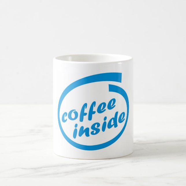 Coffee inside (cafe). Funny hot drink mug. Mug (Center)