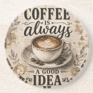 Coffee Is Always a Good Idea Rustic Café Decor Coaster