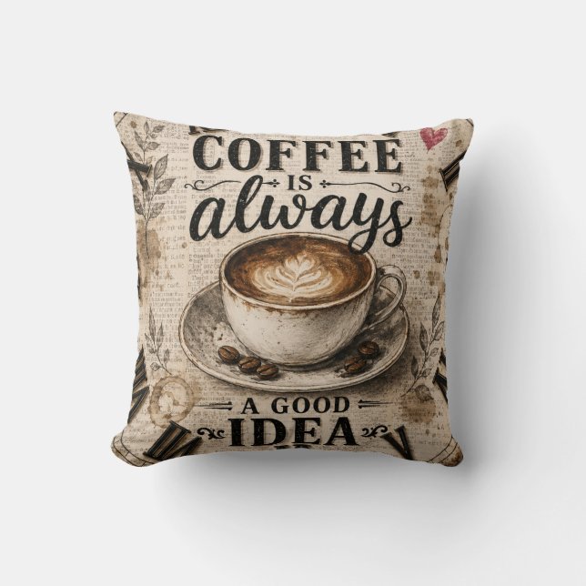 Coffee Is Always a Good Idea  Rustic Café Decor Cushion (Front)