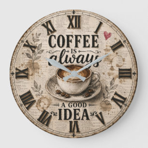 Coffee Is Always a Good Idea Rustic Café Decor Large Clock