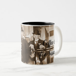 Coffee is for Sissies 1890 Men Drinking Beer Two-Tone Coffee Mug