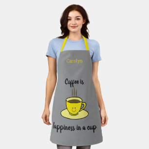 Coffee is happiness in a cup, yellow, personalised apron