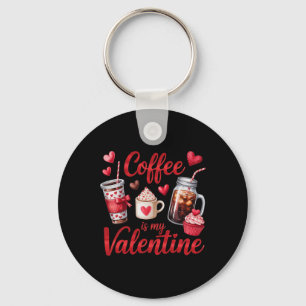 Coffee Is My Valentine Heart Cupcake Iced Beverage Key Ring
