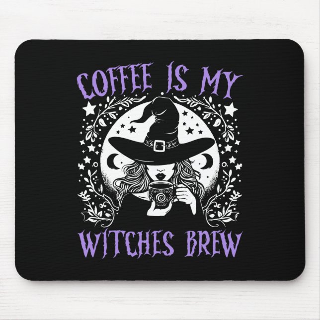Coffee Is My Witches Brew Retro Halloween Witch Br Mouse Mat (Front)