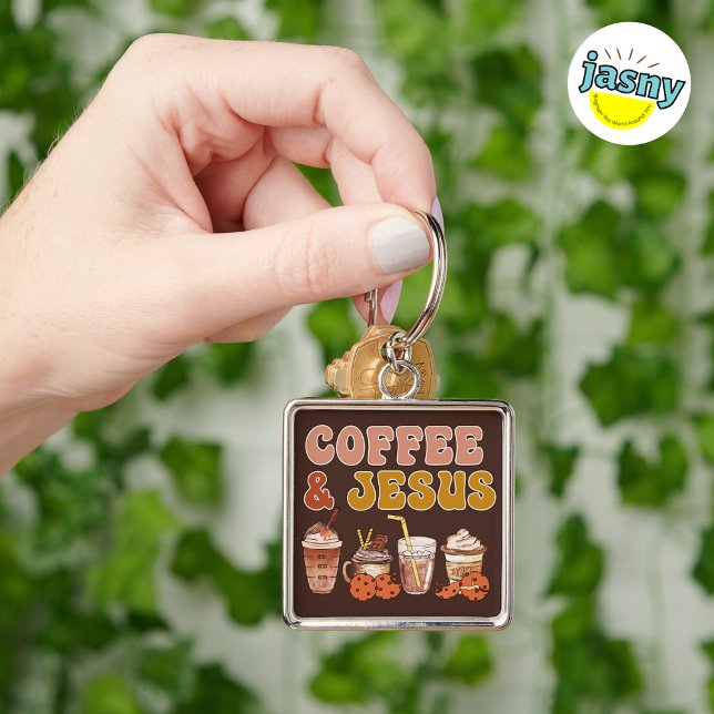 Coffee & Jesus Christian Inspired Square Keychain (Creator Uploaded)