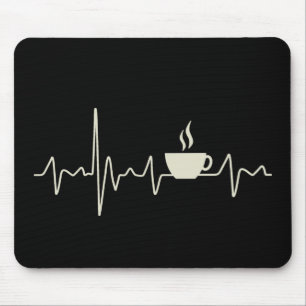 Coffee junkie espresso design with heartbeat mouse mat