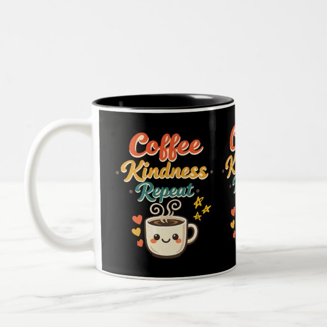 Coffee Kindness Repeat Cute Retro Coffee Ceramic  Two-Tone Coffee Mug (Left)